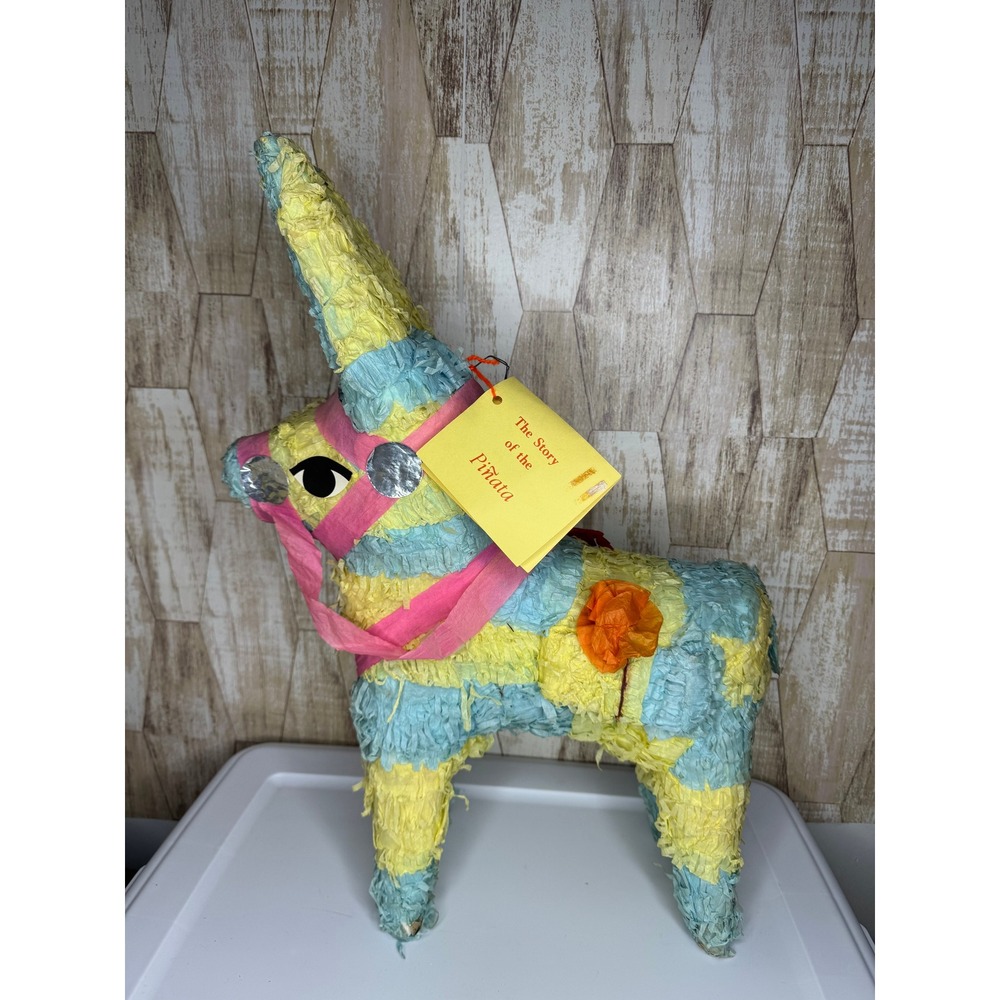 Vintage La Sorpresa Imports Donkey Piñata Blue Yellow Pink Mexico NWT